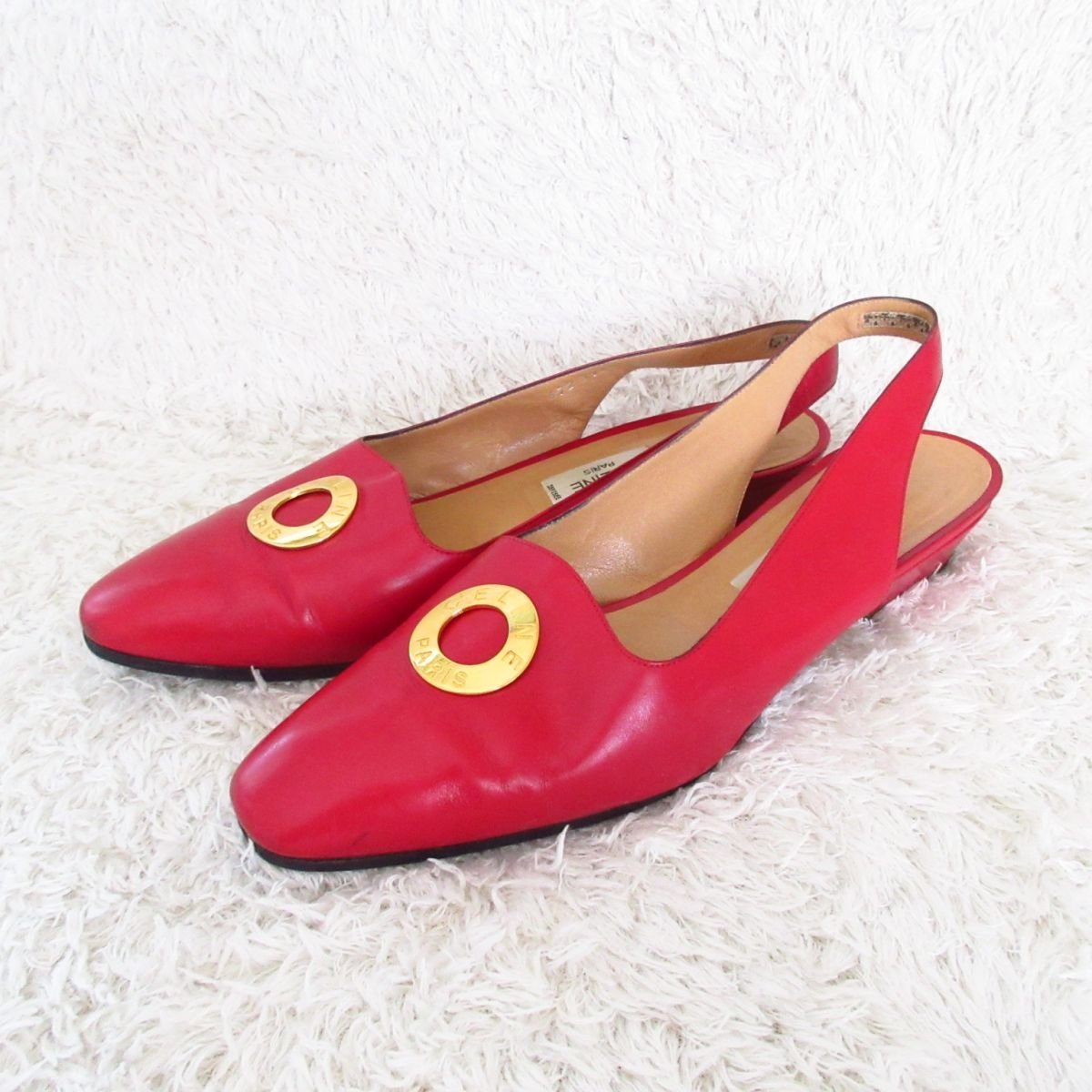  ほぼ CELINE セリーヌ レザー サークルロゴ スクエアトゥ スリングバック パンプス 39.5 24.5 25 赤 レッド 071(女性用)｜売買されたオークション情報、yahooの商品情報をアーカイブ公開 - オークフ 女性用