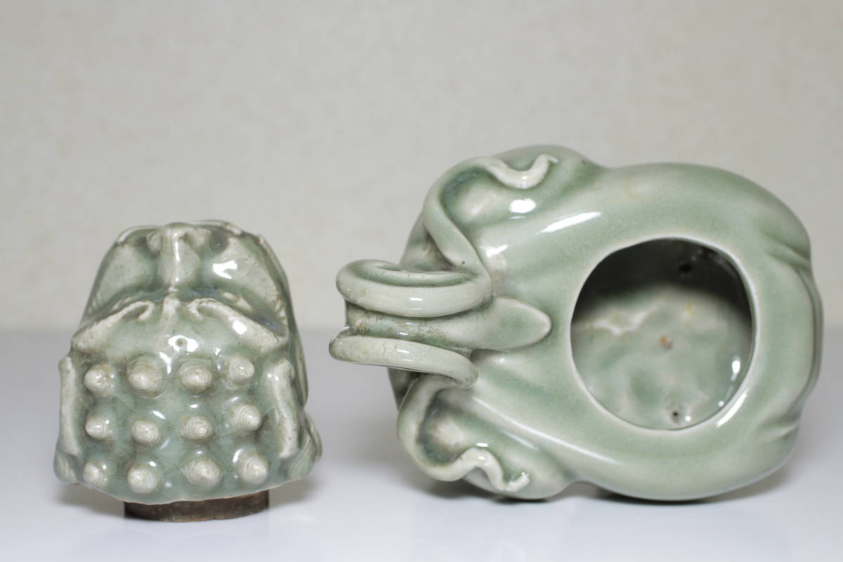 明代 龍泉窯 青磁獅子香炉 | 香薫爐 香薫炉 細工 古擺件