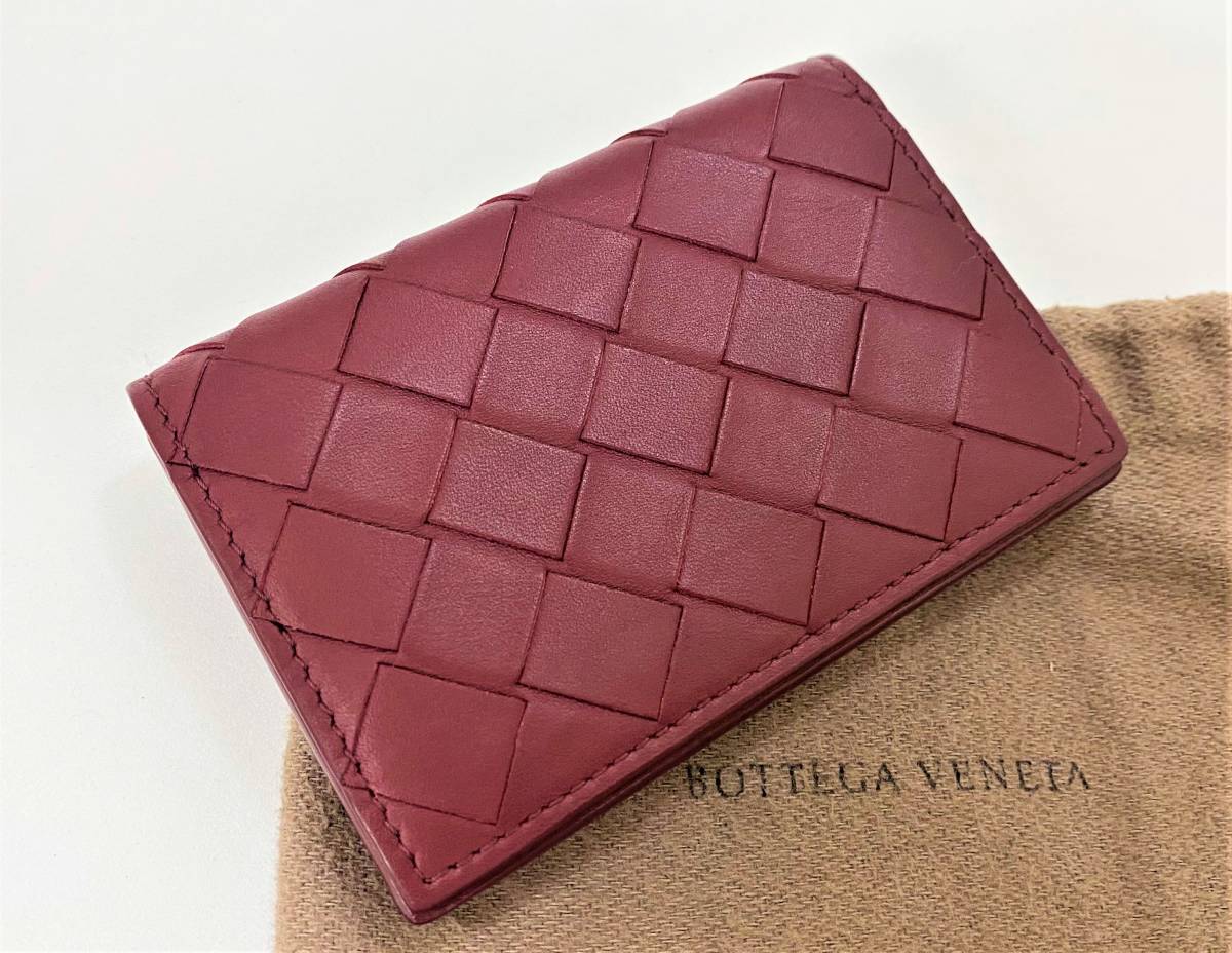 【 BOTTEGA VENETA 】 ボッテガヴェネタ イントレチャート ボルドー色 レザー カードケース 名刺入れ ■ 中古美品