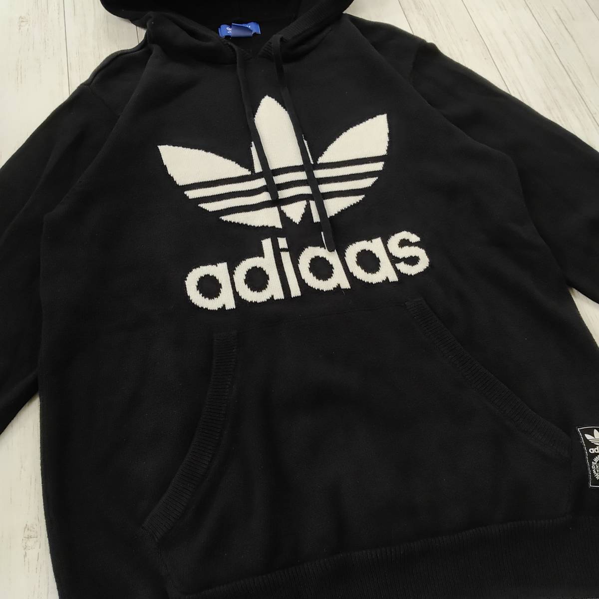 adidas originals/アディダスオリジナルス/KNIT TREFOILE HOODIE/トレフォイルロゴプルオーバーニットパーカー/SIZE L