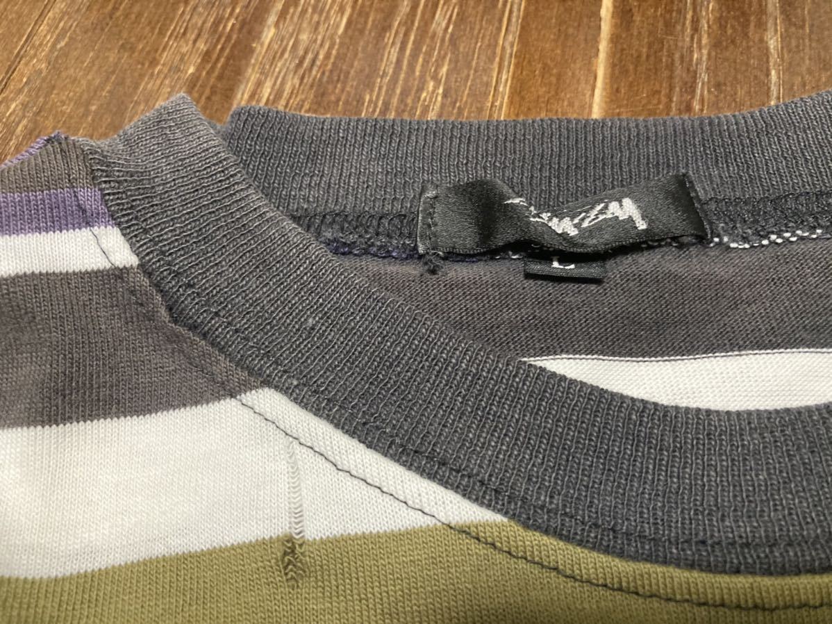 80s 90s old stussy 初期 バータグ 黒タグ ボーダーTシャツ(Lサイズ 