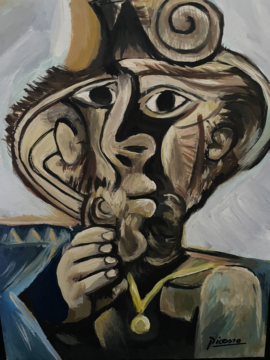 パブロ・ピカソ 「ギターをもつ男」、人物画、巨匠、希少画集画、 新品額装付 貴重肉筆【超希少 1点限り】パブロ ピカソ Picasso