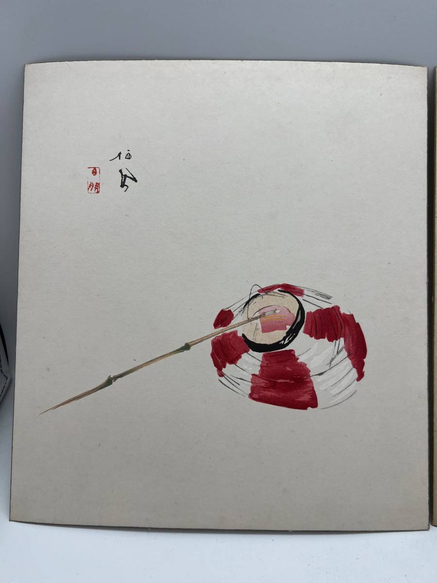 竹内栖鳳 日本画家 色紙 文化勲章 提灯図 鹿図 2枚セット 真作 約27×24 