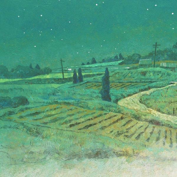 真作 WISH 中村賢次 星降る丘 日本画 6号 共シール 夜美情景 〇日展