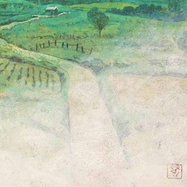 真作 WISH 中村賢次 星降る丘 日本画 6号 共シール 夜美情景 〇日展