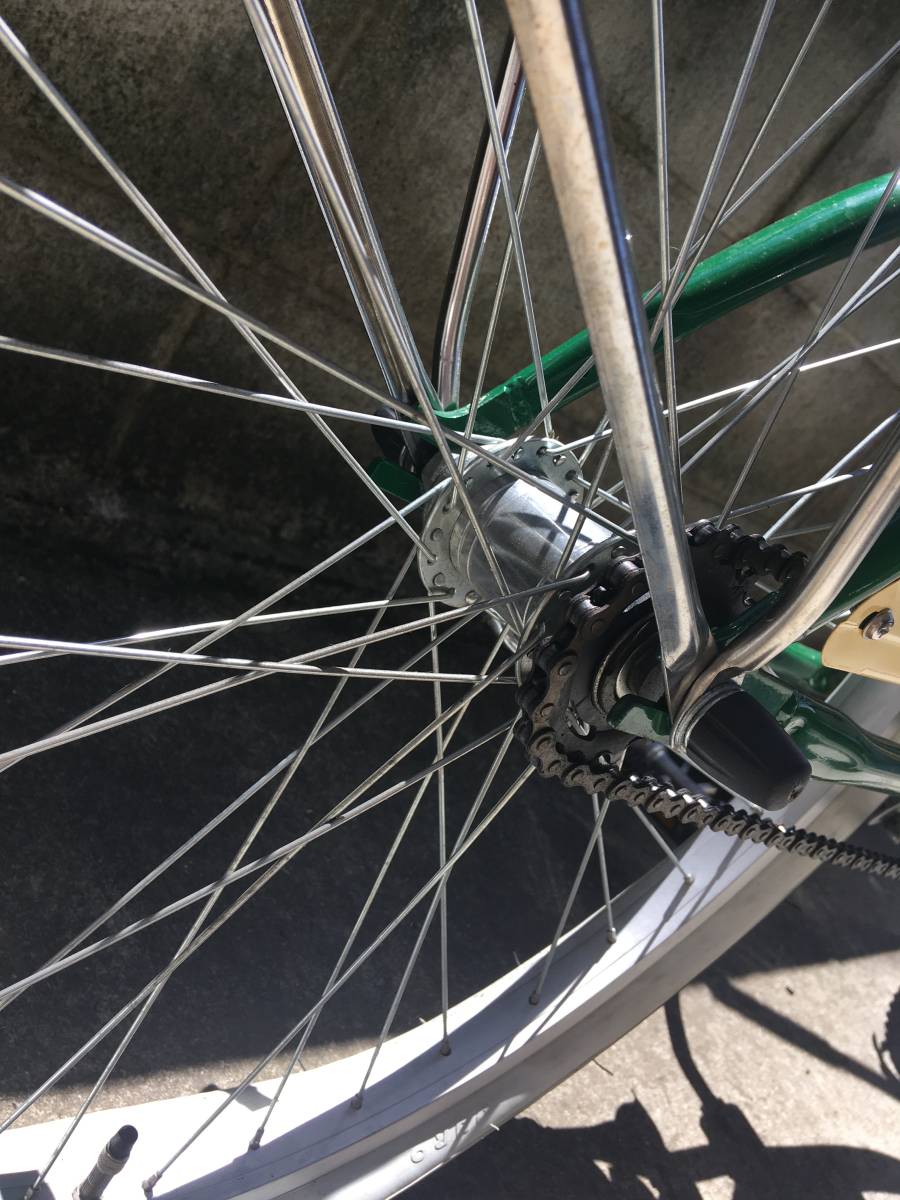 手渡し引き取り限定ビーチクルーザー緑×クリーム24inch前後used後輪