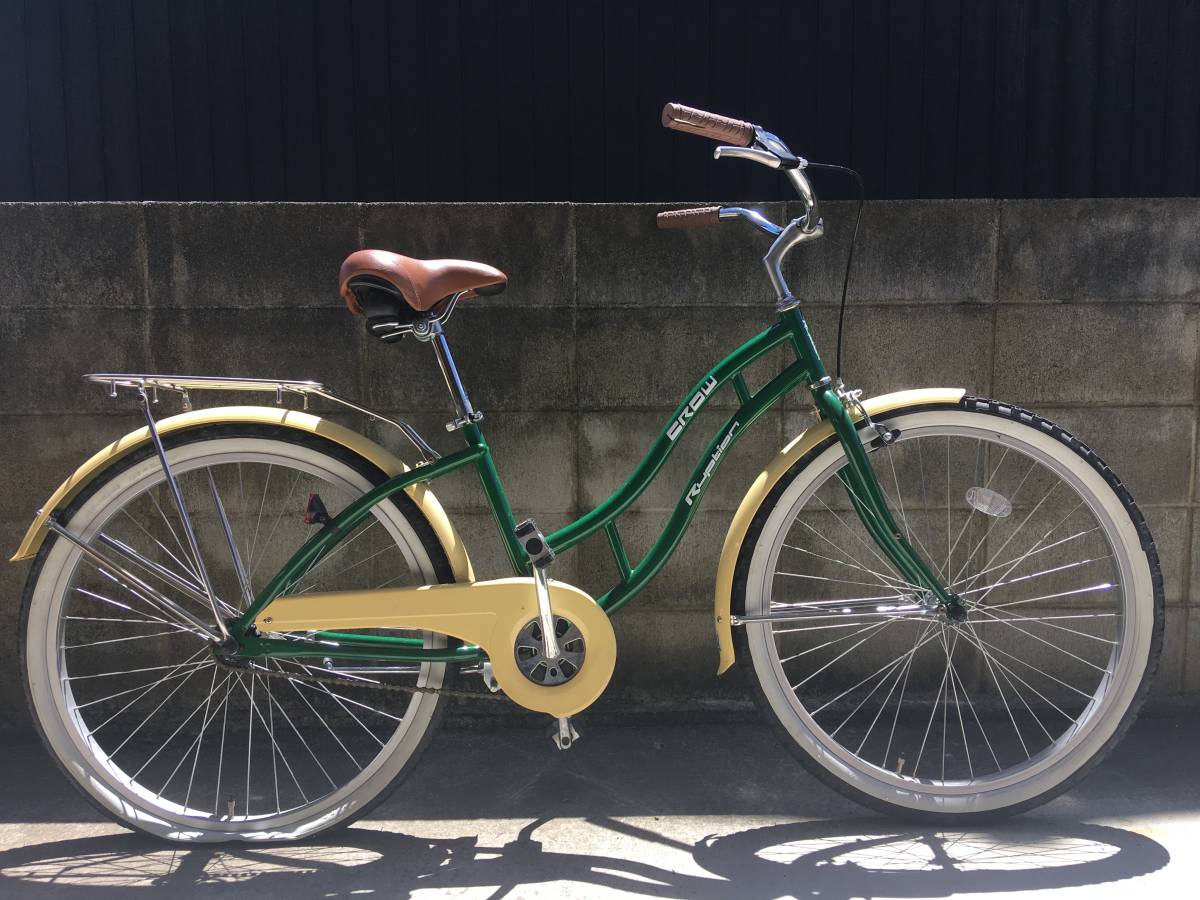 手渡し引き取り限定ビーチクルーザー緑×クリーム24inch前後used後輪