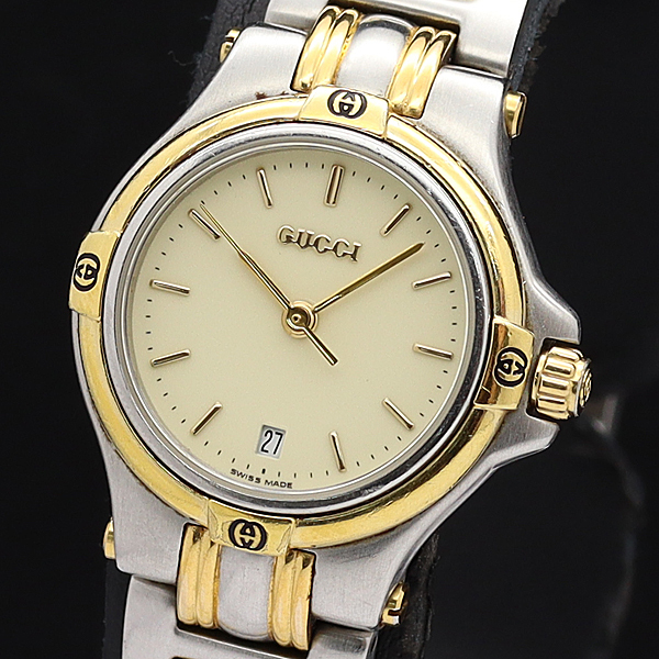 1円☆保証書付◎稼働【GUCCI/グッチ】9040L GGロゴ有 デイト 