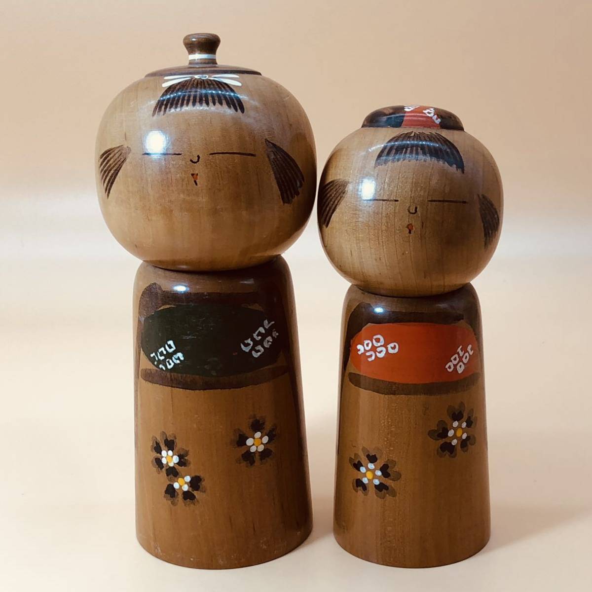 伝統こけし 創作こけし ペア 鳴子系 作家サイン 天然木 置物 民芸品