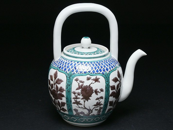 北村 和善 作 色絵 唐草文 水注 共箱 y080334 】京焼 煎茶道具 工芸品