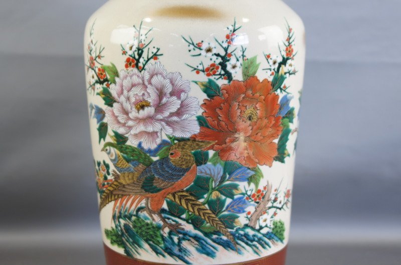 ggg199 九谷焼 山嘉堂 造 花瓶 高さ約47cm 色絵金襴手 花鳥図
