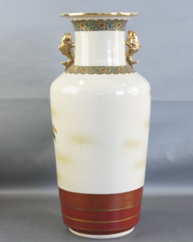 ggg199 九谷焼 山嘉堂 造 花瓶 高さ約47cm 色絵金襴手 花鳥図
