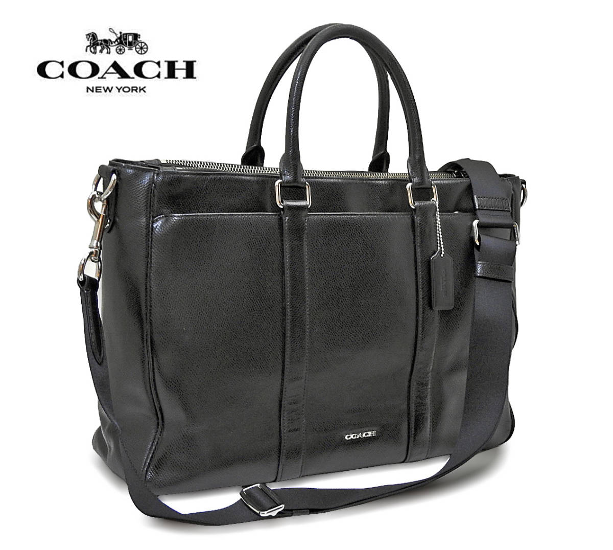 【美品】COACH コーチ メトロポリタン 2wayレザービジネストートバッグ ブラック F71695 ★ストラップ付き ★正規品 ★全国送料無料♪