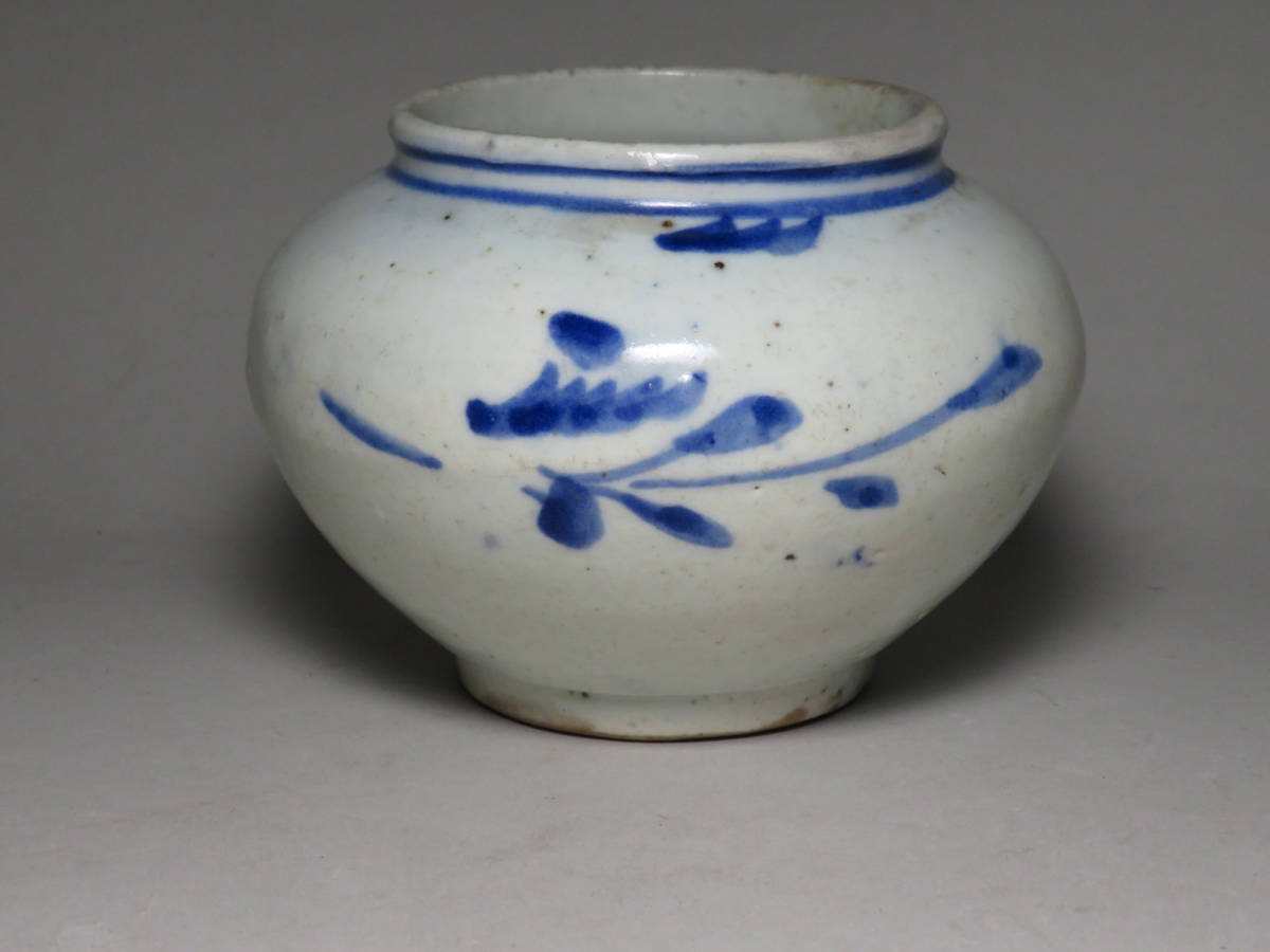 陶器 李朝染付草花文瓶 朝鮮古陶磁器 首長 骨董 工芸品