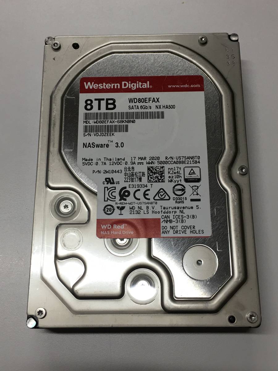 A19640)3.5インチ WDC WD80EFAX-68KNBN0 SATA 8000GB 29回6484Hr 中古動作品