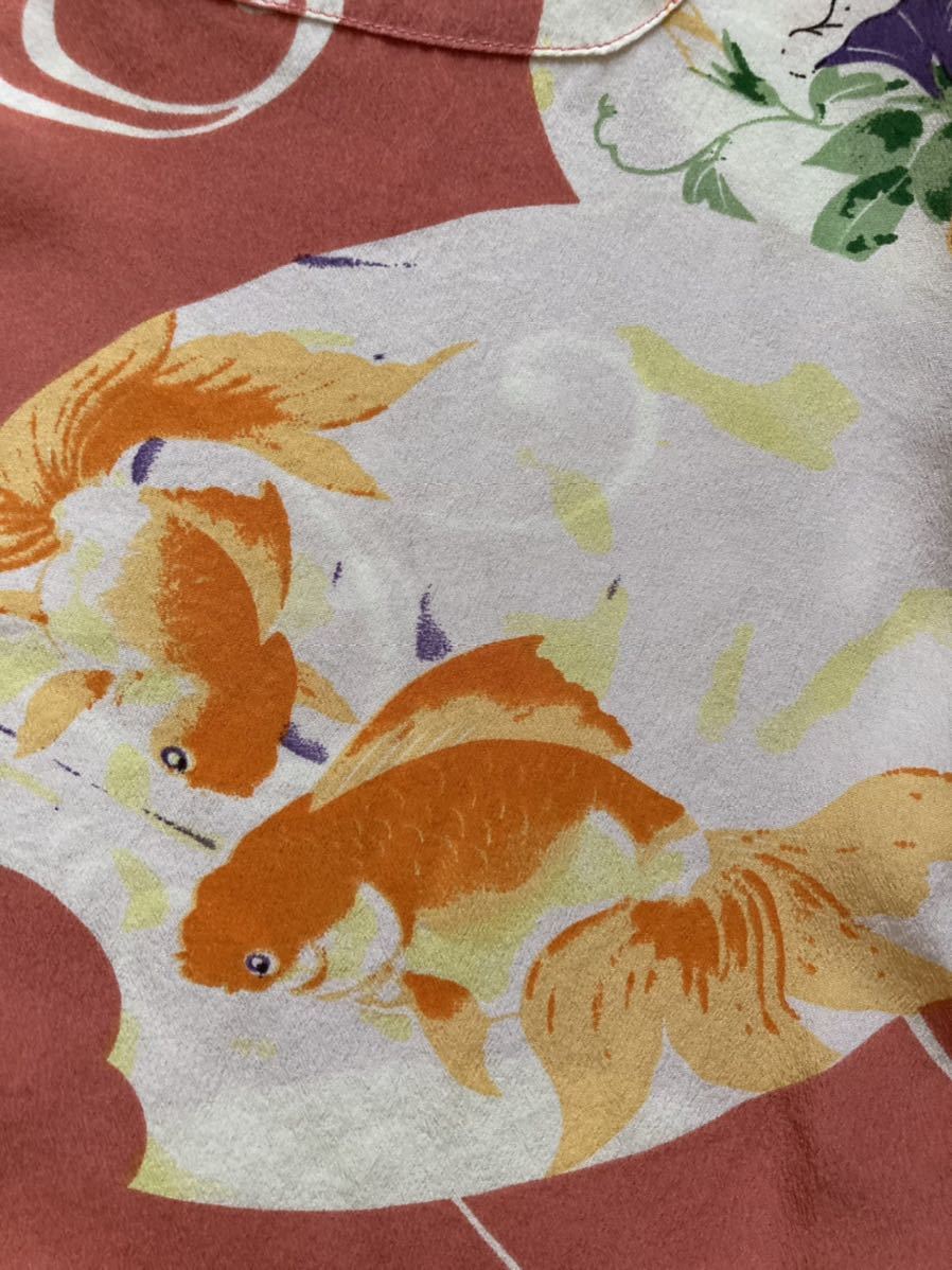マカナレイ MAKANALEI シルク アロハシャツ 和柄 金魚 朝顔 波 XS