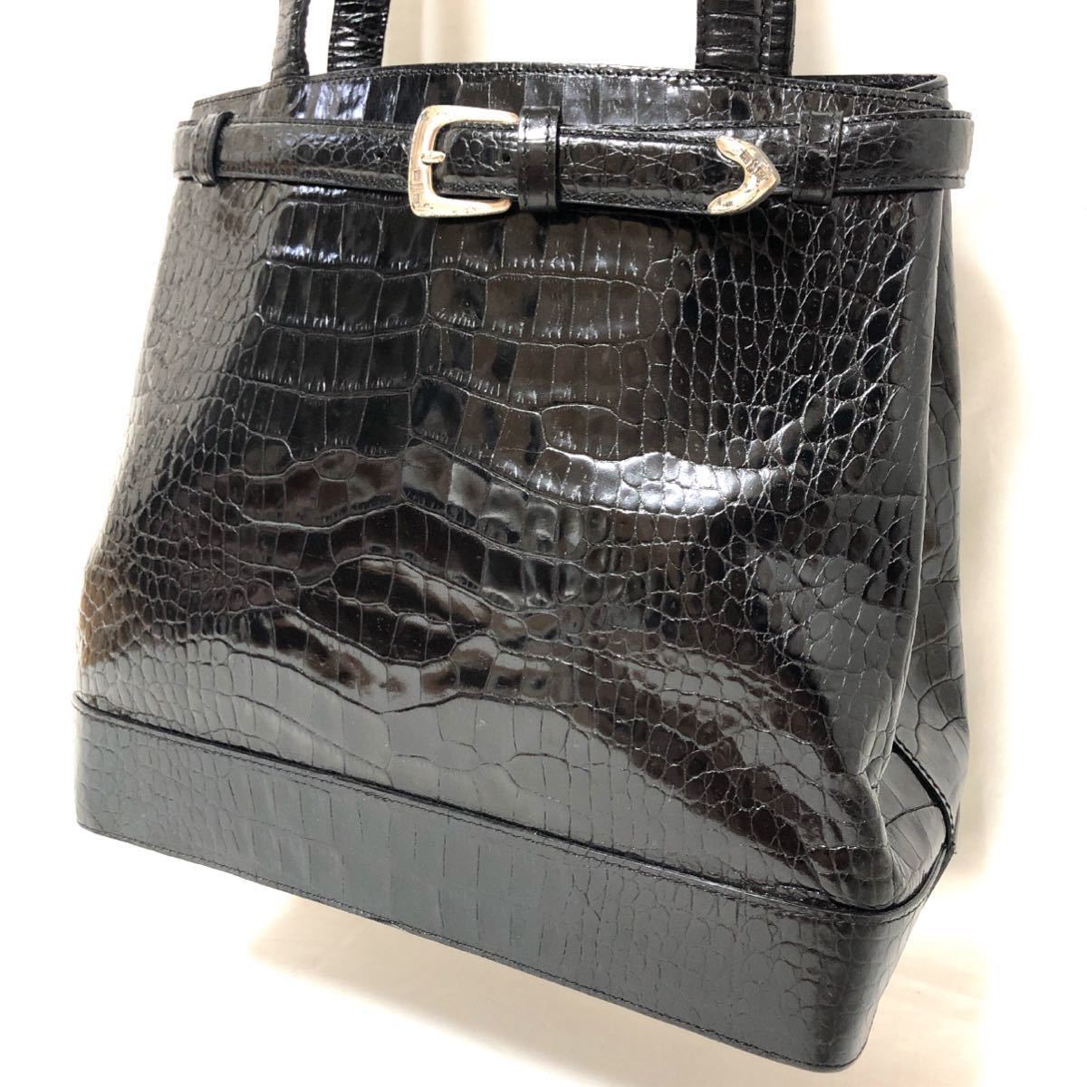 40)美品「Ralph Lauren」○希少！クロコダイル型押し○肩掛けトート 