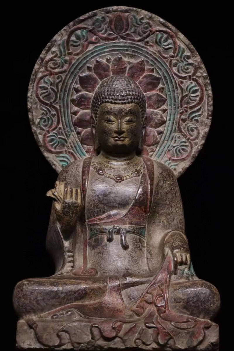 観蔵』G734北魏時代 釈迦牟尼造像 青石彫 仏像 寺院引取品 細密