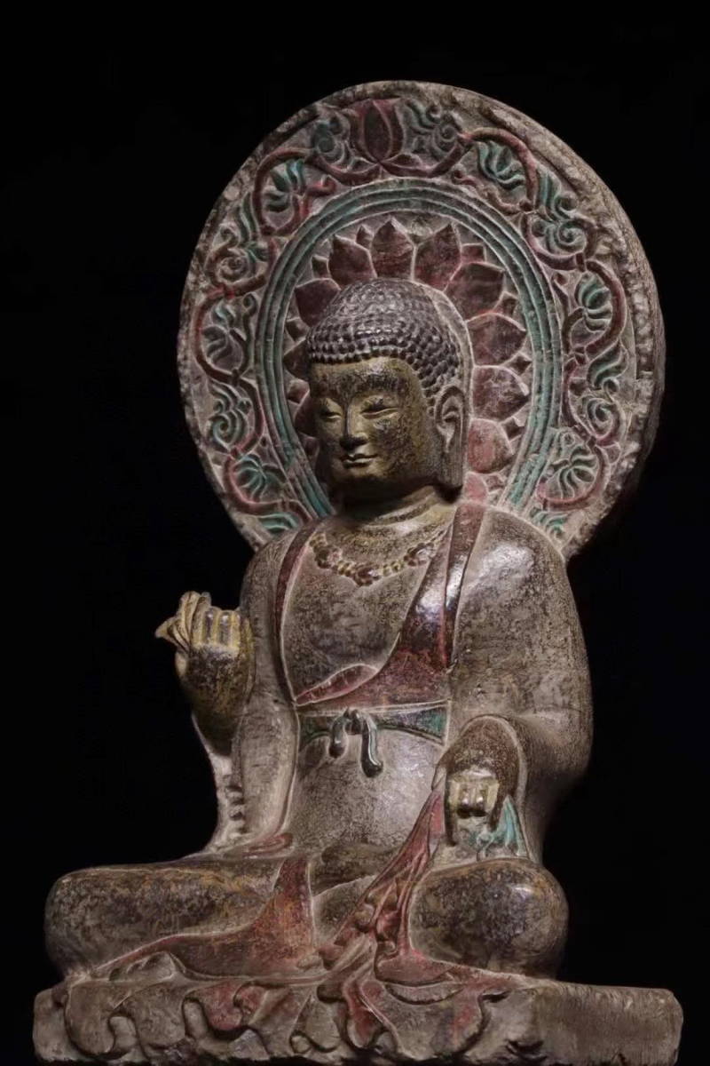 観蔵』G734北魏時代 釈迦牟尼造像 青石彫 仏像 寺院引取品 細密