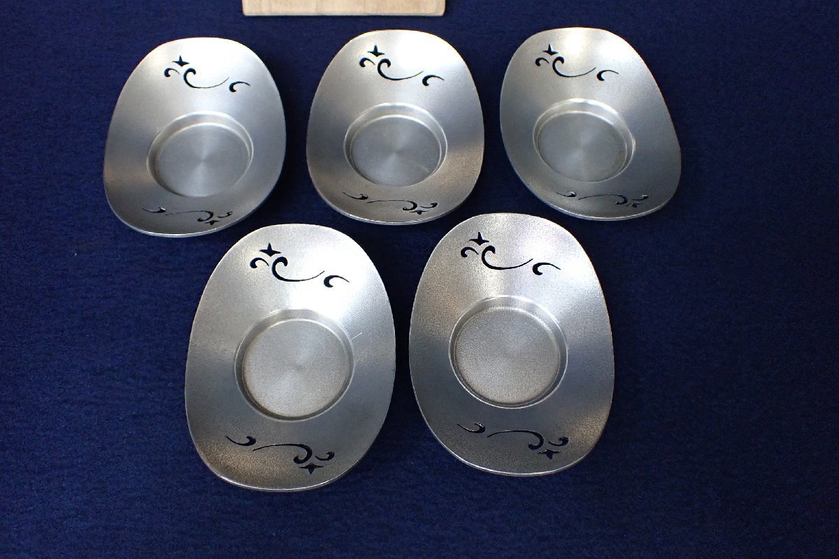 茶托 清課堂造 平安 錫 托子 保管品 透 小判形 本錫 煎茶