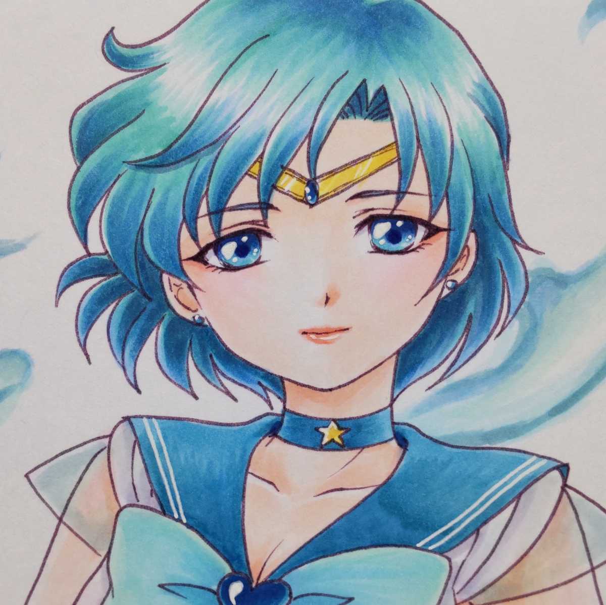 手描きイラスト☆セーラーマーキュリー☆水野亜美☆美少女戦士 