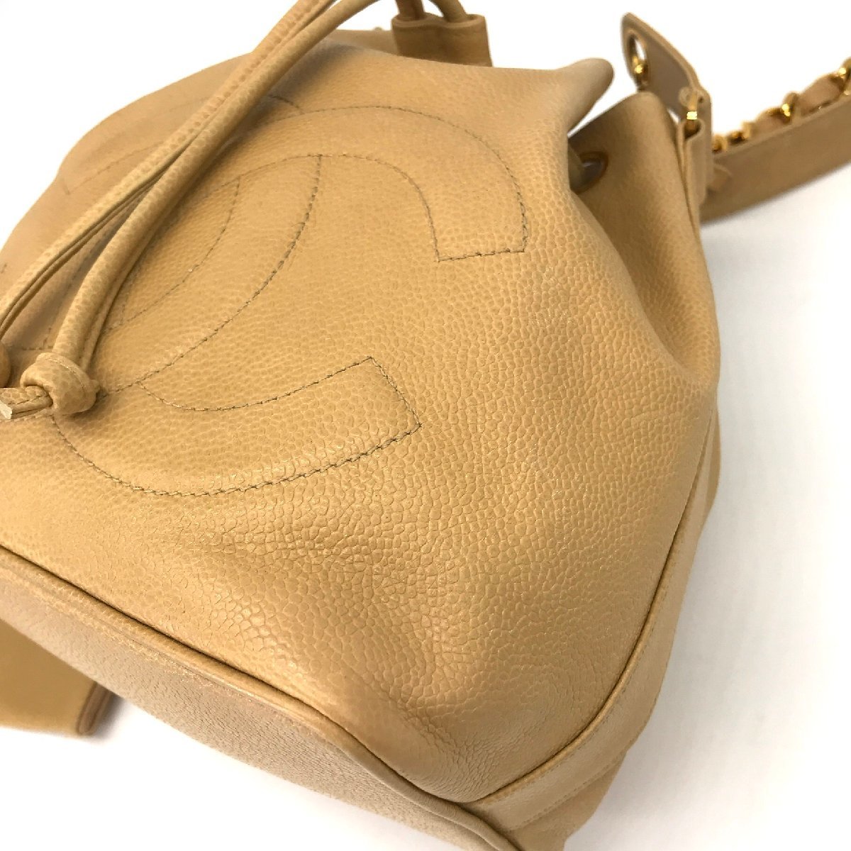 M5247 1円 美品 CHANEL シャネル ココマーク キャビアスキン 巾着 