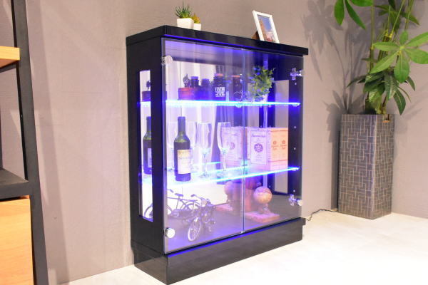 ST77C07-KC=【地域限定送料無料 新品 】LEDライト付コレクションボード 幅75cm ブラック【完成品ケース飾棚キャビネット収納outlet家具 0 &Tradition 1