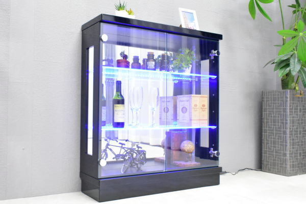 ST77C07-KC=【地域限定送料無料 新品 】LEDライト付コレクションボード 幅75cm ブラック【完成品ケース飾棚キャビネット収納outlet家具 0 &Tradition 1