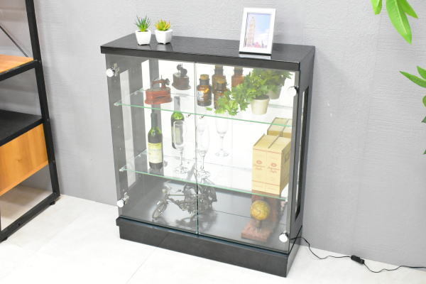 ST77C07-KC=【地域限定送料無料 新品 】LEDライト付コレクションボード 幅75cm ブラック【完成品ケース飾棚キャビネット収納outlet家具 0 &Tradition 1