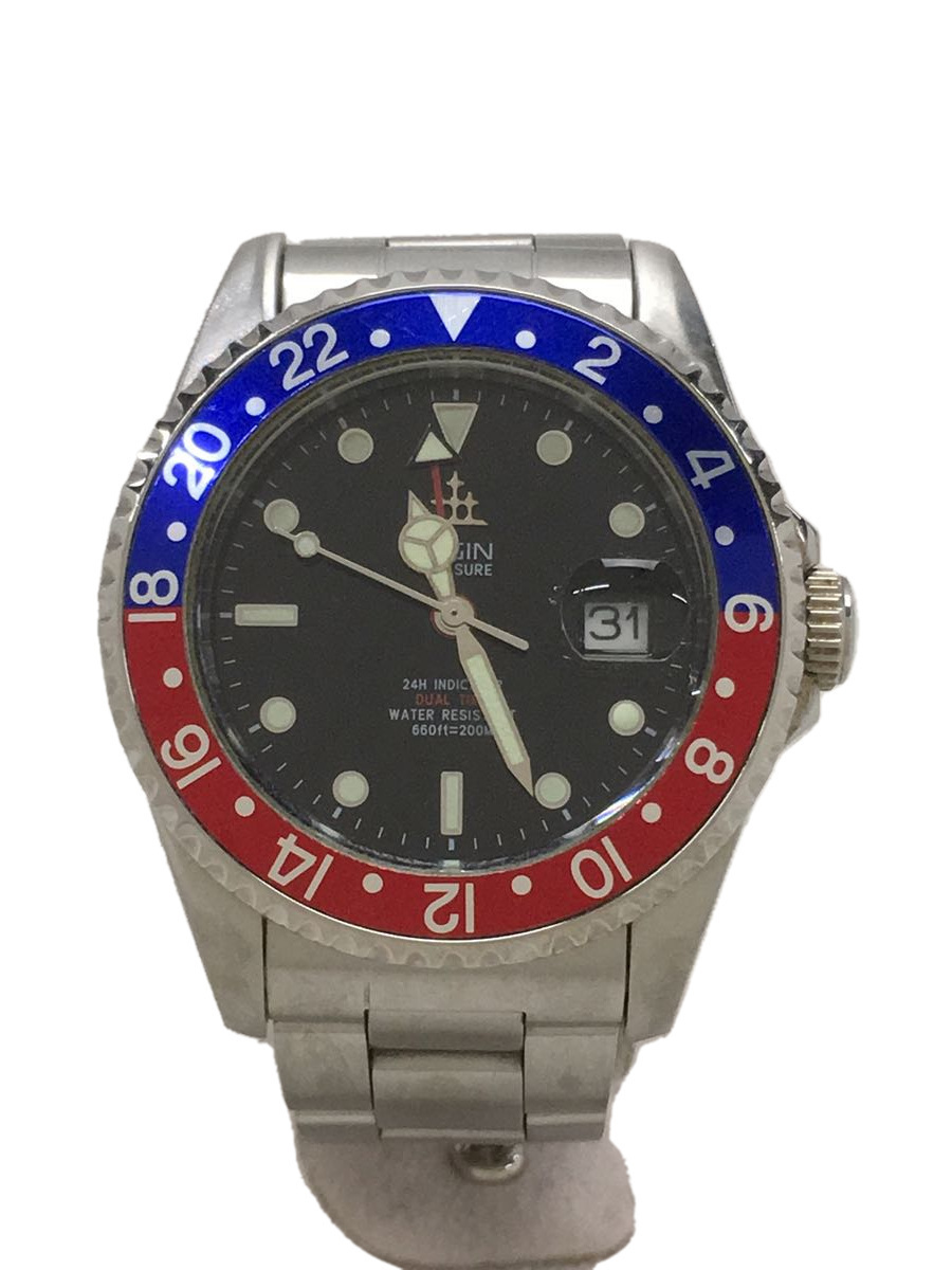 ELGIN◆クォーツ腕時計/アナログ/ステンレス/BLK/SLV