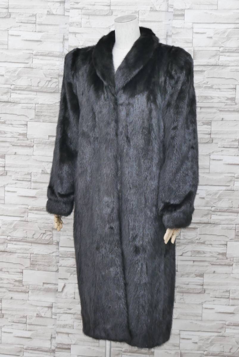 レディース 総丈72cm 裏地 HERMES ミンク ファーコート ブラック Lサイズ