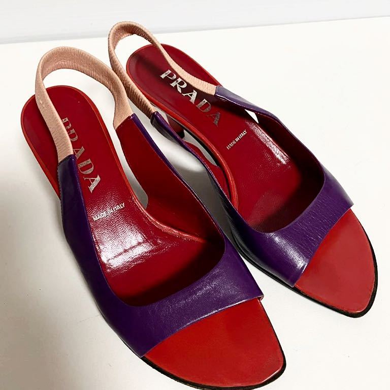 極美品 ★プラダPRADA イタリア製 本革サンダルオープントゥパンプス オールレザーお洒落