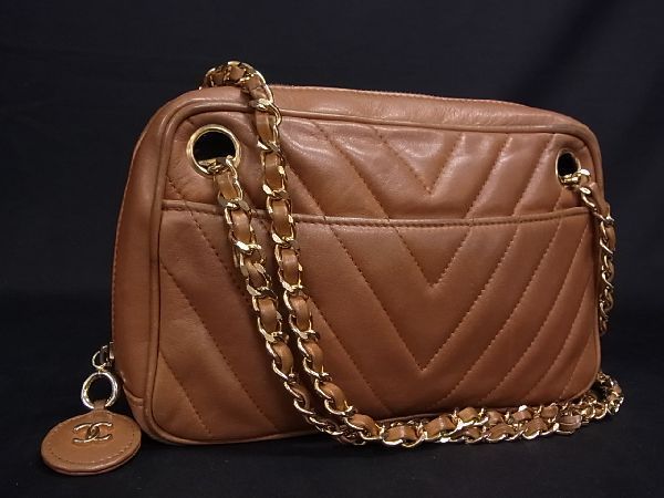 1円 CHANEL シャネル ココマーク Vステッチ ラムスキン チェーン 