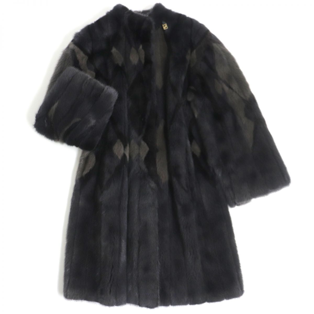 美品▽SAGA MINK サガミンク 裏地ロゴ柄 本毛皮セミロングコート 