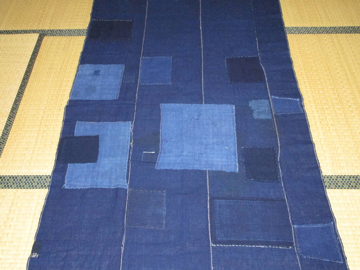 昔古布】大正期頃 厚手の 藍染木綿 襤褸BORO 3幅半 (長180