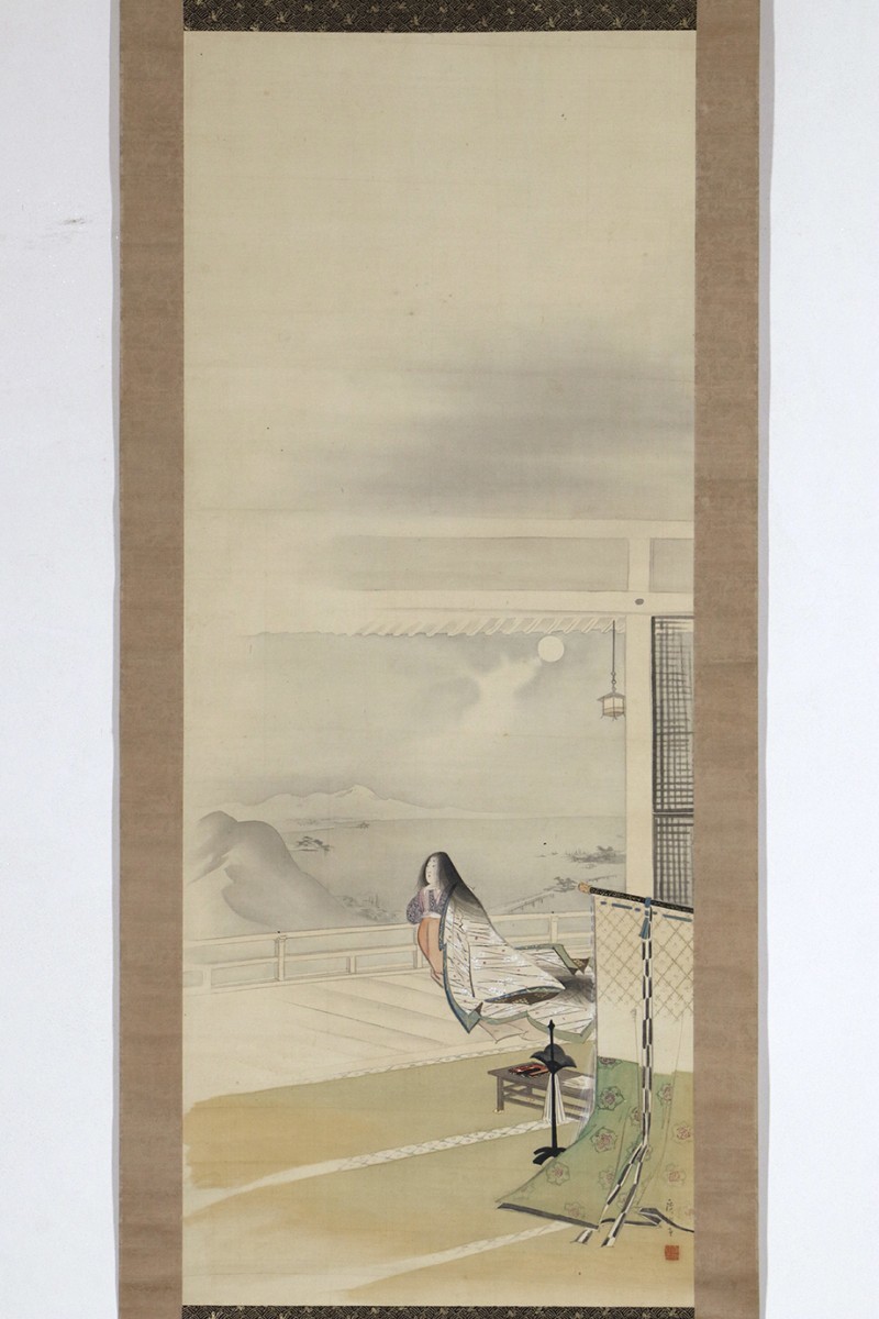 真作 実弟浦田広香箱書】掛軸「高橋広湖 紫式部之図」明治時代 雲谷派