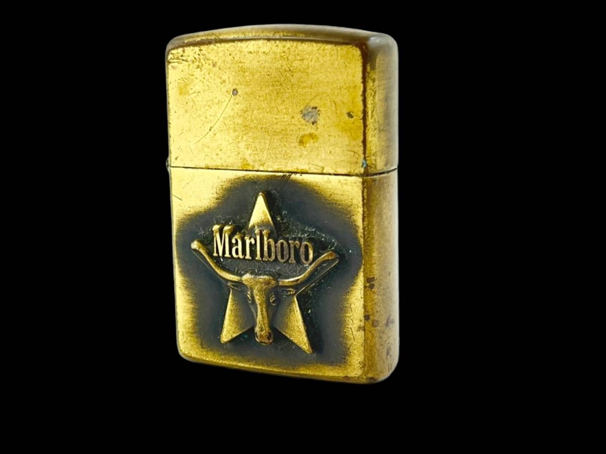 M1★Zippo/ジッポー★ Marlboro/マルボロ ロングホーン スター 1992年製 水牛 オイルライター 喫煙グッズ アンティーク