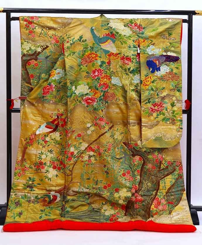 cherry★w3088qi★訳あり★着用可★ブライダルフェア★婚礼 色打掛★金系 相良刺繍★和装 花嫁 花魁 衣装【中古品/正絹】