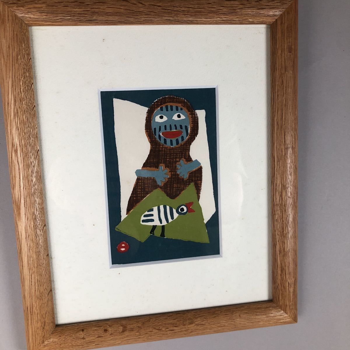 真作 木版画 畦地梅太郎 「トリと男C」1982 版画畦地梅太郎鳥とか