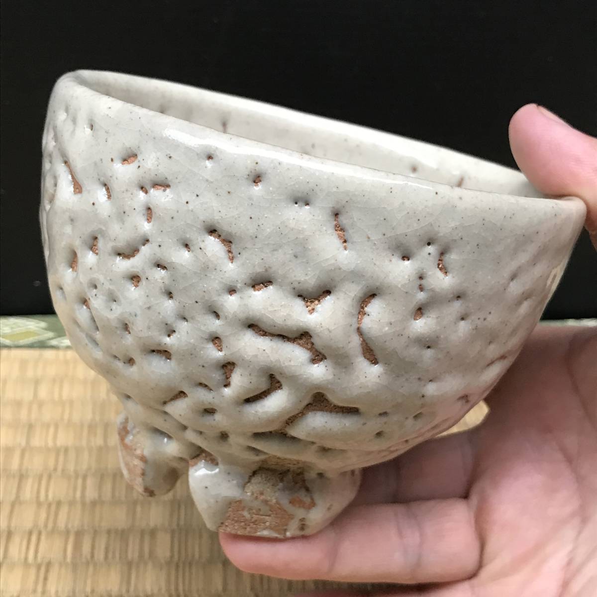 萩焼の茶わん、三輪休雪印？ 杯 萩茶碗 茶器 小鉢 茶碗 茶入 茶わん 珍味