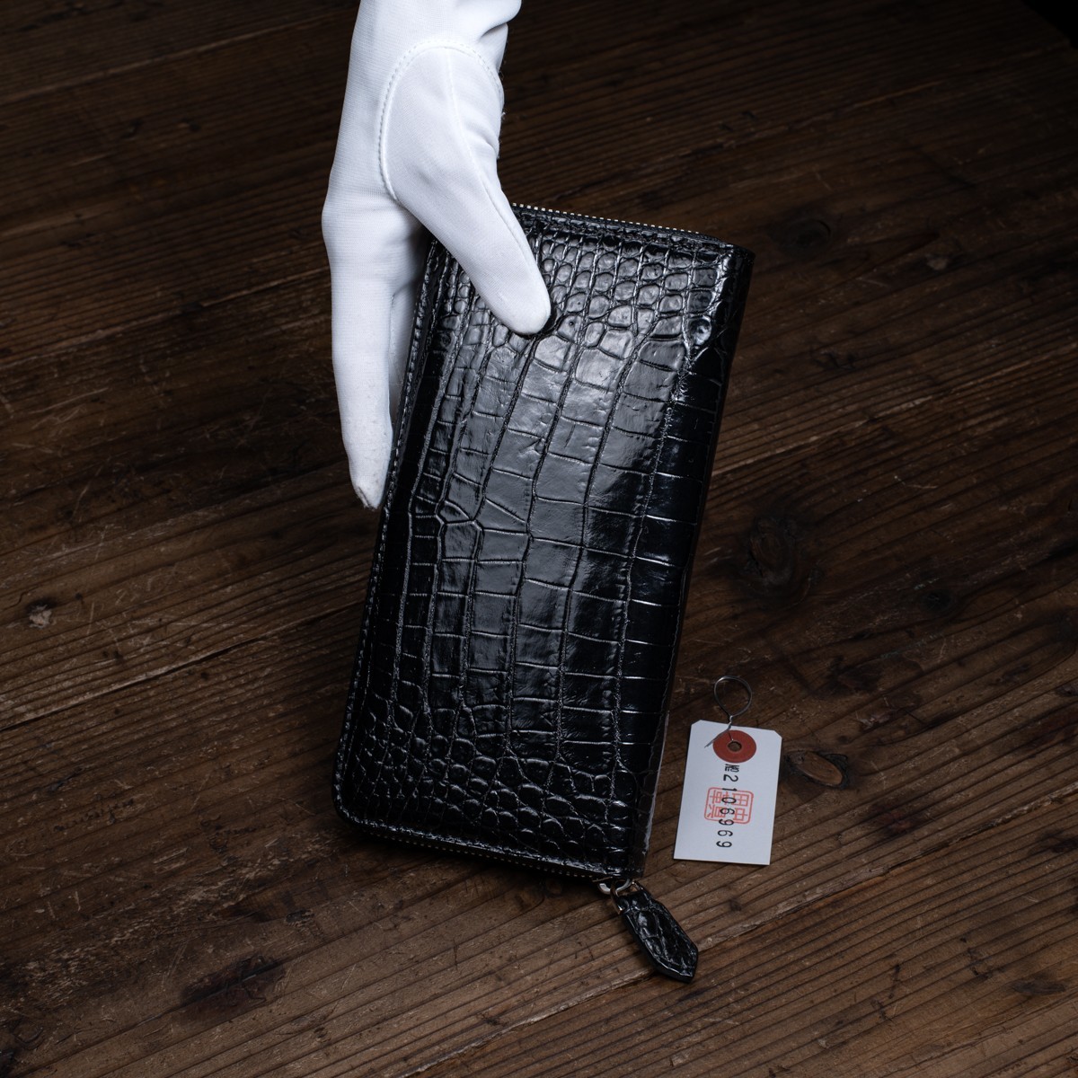 訳あり】 一枚革 クロコダイル メンズ 財布 長財布 ラウンドファスナー  