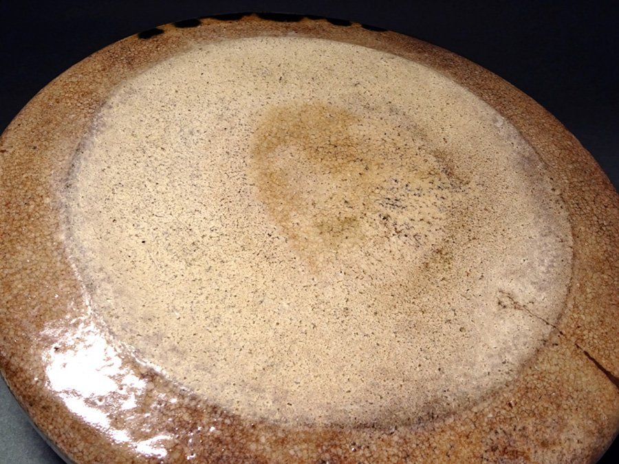 慶應◇江戸時代後期 古瀬戸 織部釉鉄絵草花蝶文行灯皿