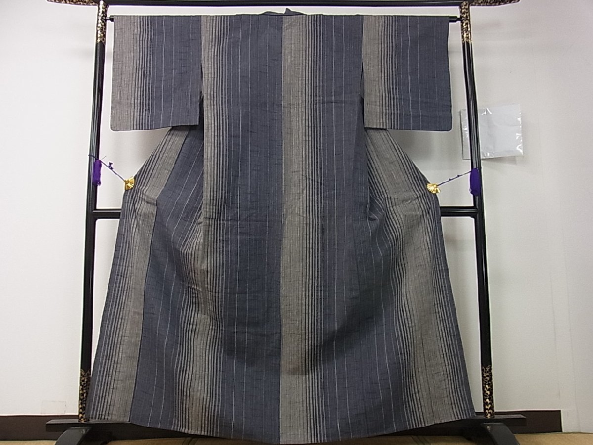 平和屋着物■上質な紬　単衣　縞　綿　逸品　vp2378 逸品 単衣 正絹 アンサンブル 紬 AABF5421fy