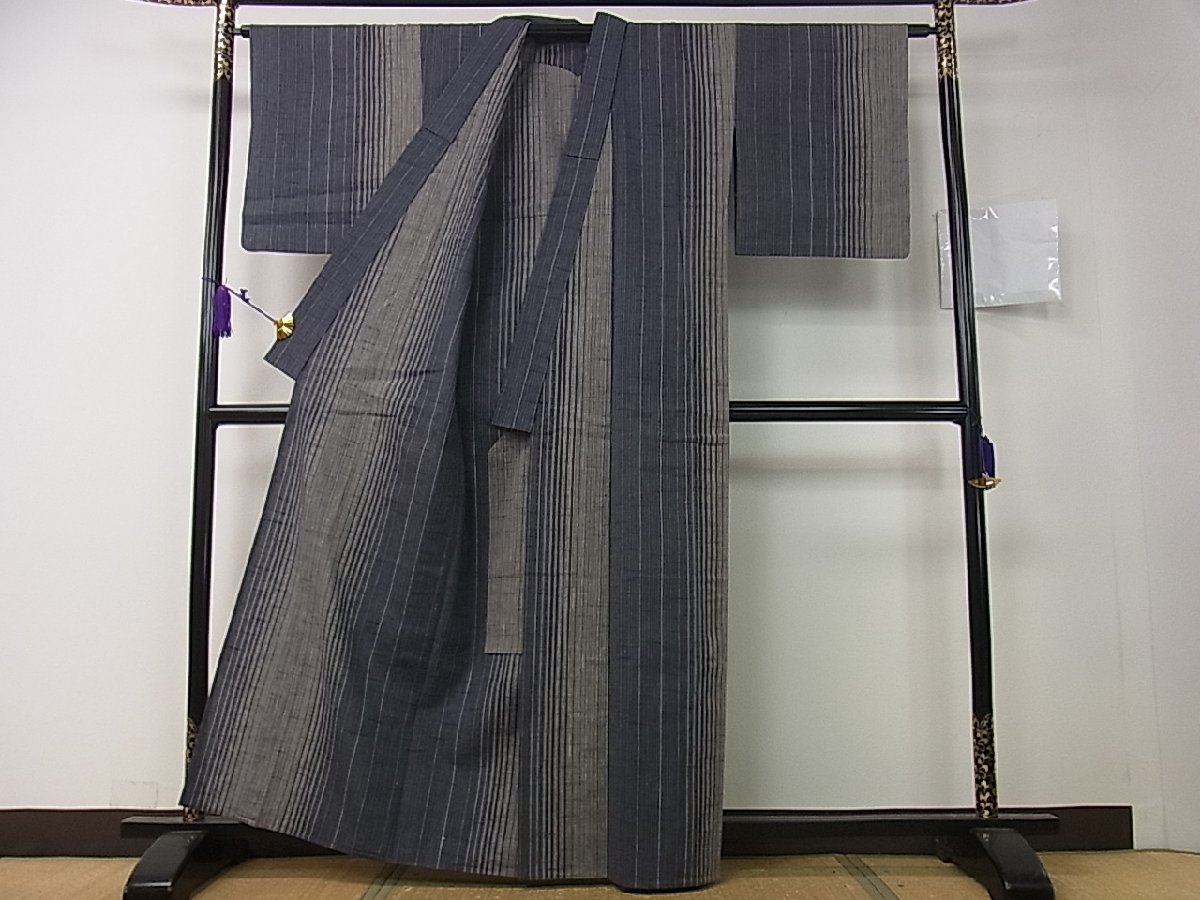 平和屋着物■上質な紬　単衣　縞　綿　逸品　vp2378 逸品 単衣 正絹 アンサンブル 紬 AABF5421fy