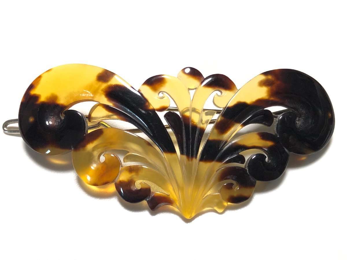 アンティーク 本鼈甲 8.1g 透かし唐草細工 バレッタ