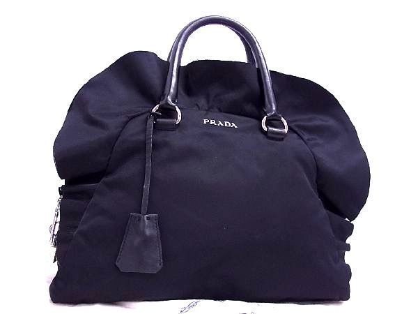 1円 PRADA プラダ テスートナイロン×レザー ハンドバッグ 手持ちかばん