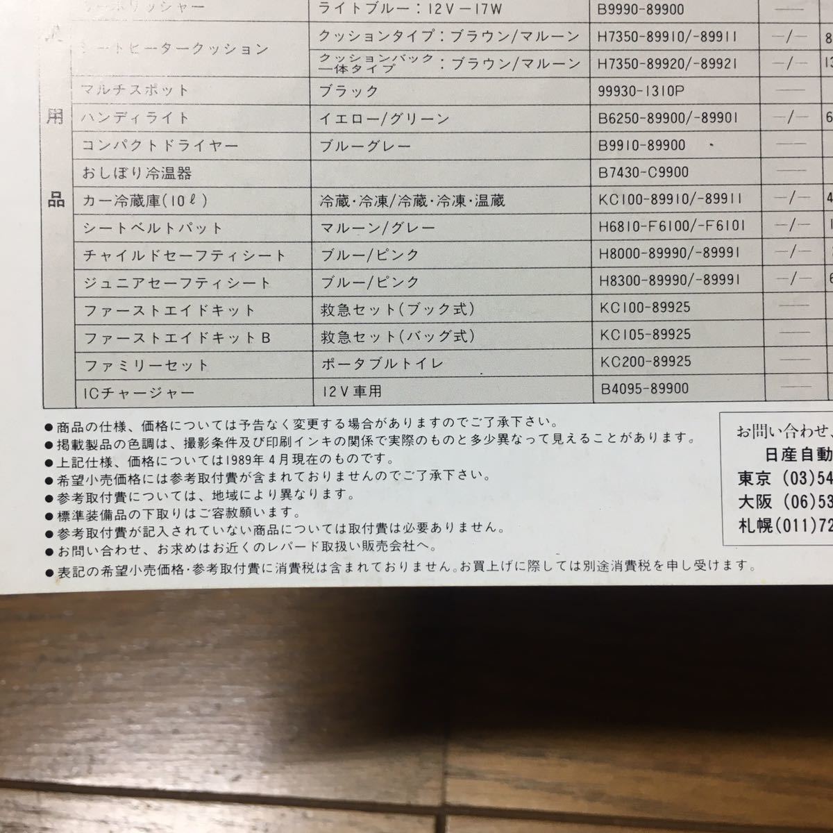 旧車カタログ 日産 レパード F31 後期 オプショナルパーツ 1989/4発行