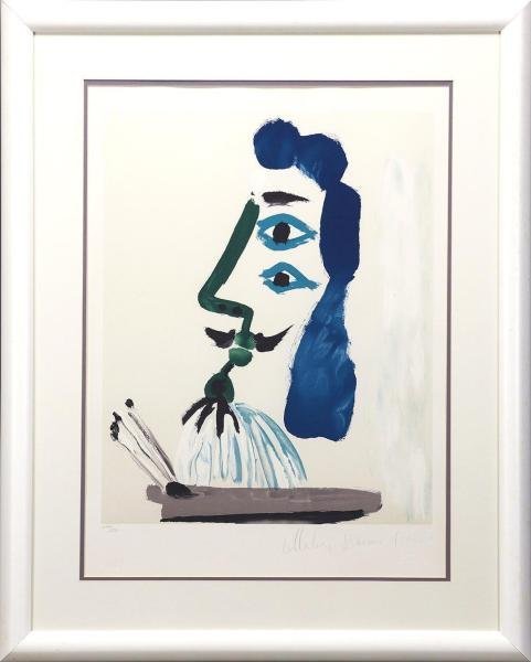 真作】【WISH】パブロ・ピカソ Pablo Picasso リトグラフ 約8号 花瓶花