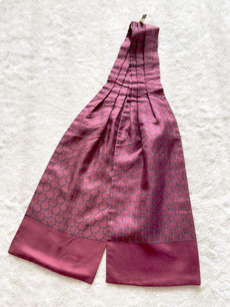 HERMES フランス製シルクアスコットタイ スカーフ ボルドー エルメス