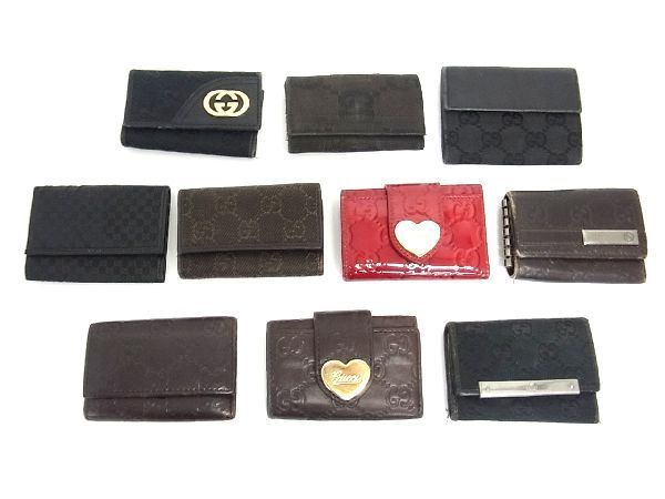 輸入品販売 1円 GUCCI グッチ GG柄 キャンバス レザー エナメル キー